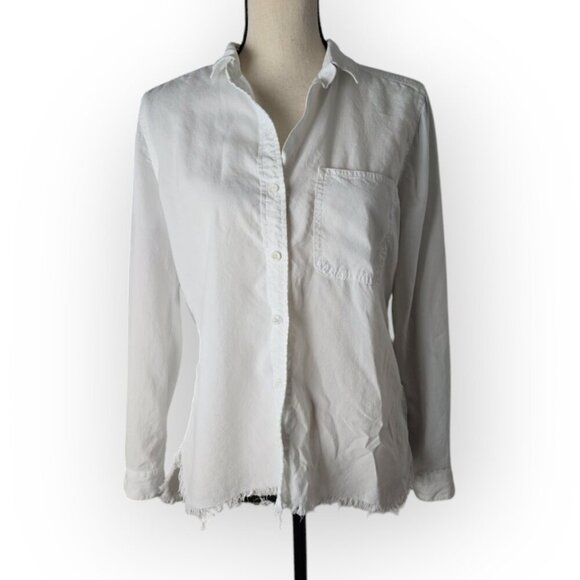 Cloth & Stone for Anthropologie White Long Sleeve Fringed Hem Blouse XS - Picture 6 of 10